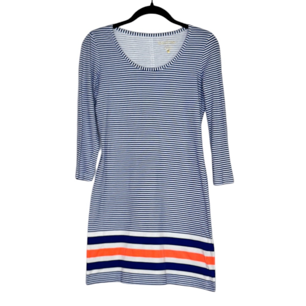 Lilly Pulitzer Beacon Dress Bomber Blue Exotic Garden Nautical Stripe SZ XXS